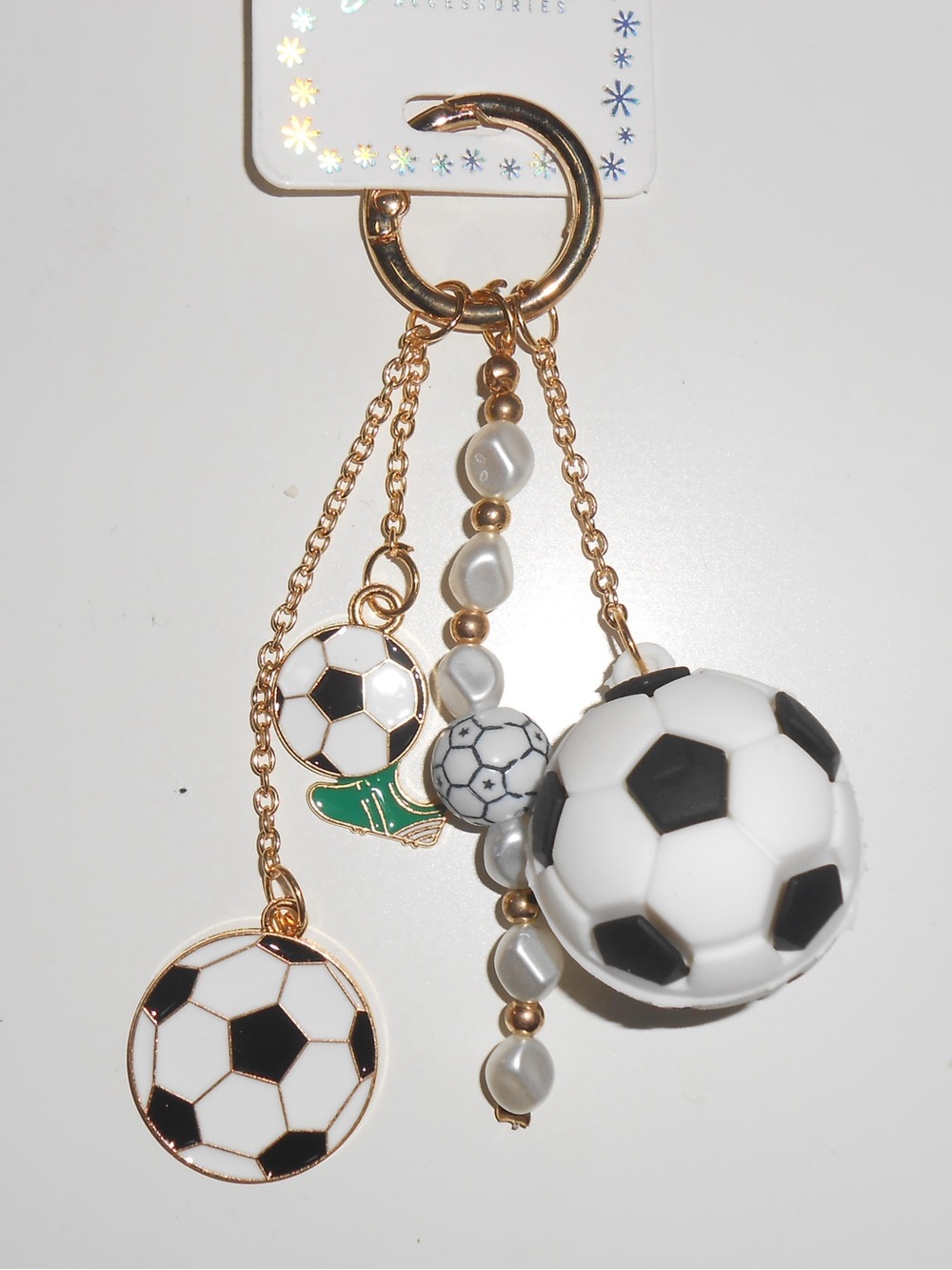 Soccer Ball Charm Keychain - Gold, Black & White
